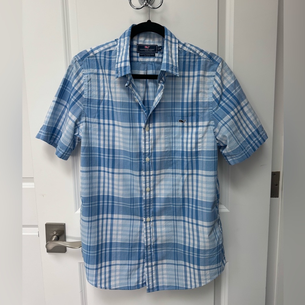 Vineyard Vines Light Blue Plaid Men's Short Sleeve Shirt